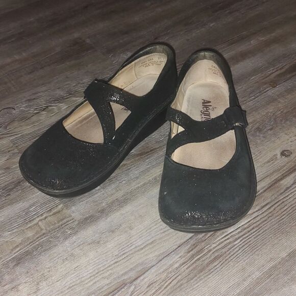 Alegria Day 553 black glitter Mary Jane shoes Sz 37 - Picture 1 of 6